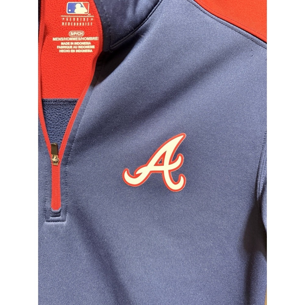 Atlanta Braves Baseball long sleeve men's Small 1/4 Zip Navy Red Pullover - Picture 3 of 4